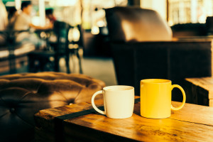 Latte Coffee cup in coffee shop - Vintage Retro effect style pictures